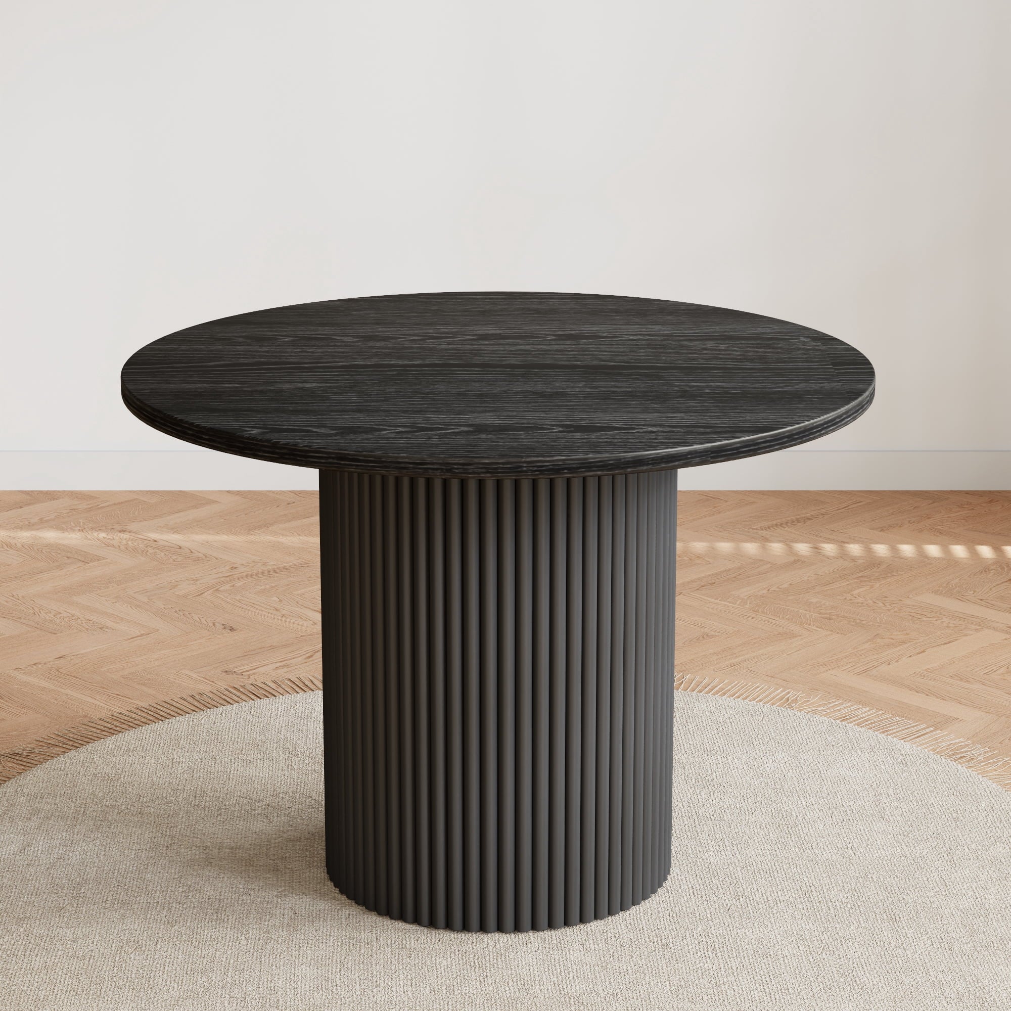 Rophefx 35.4 Solid Wood Round Dining Table with Handcrafted Relief Pedestal,Circle Dining Table,Natural