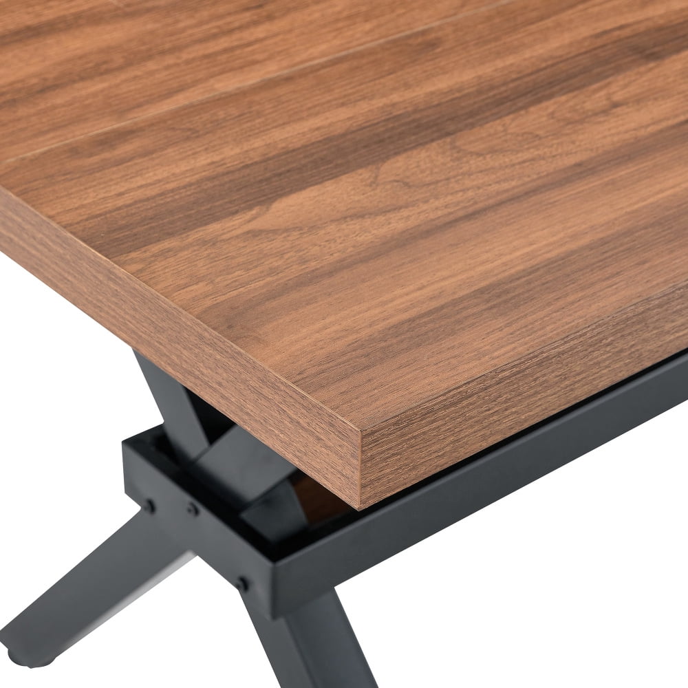 Modern 71 Wood Dining Table, Light Wood Grain MDF Top with X-Shaped Metal Legs, Seats 6-8 People, for Kitchen & Dining Room