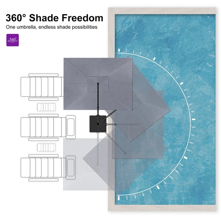 PURPLE LEAF 10' X 13' Rectangle Cantilever Umbrella with Base Outdoor Large Aluminum Patio Umbrella with 3-Year Fade Resistance Recycled Fabric and 360-degree Rotation for Deck Pool, Graphite Grey