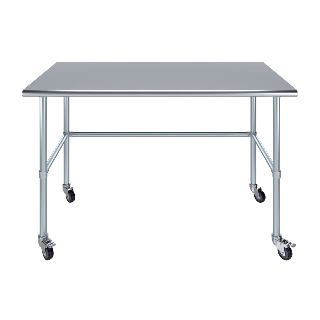 AmGood 36 Long x 30 Deep Stainless-Steel Work Table with Open Base and Wheels, Mobile Metal Table