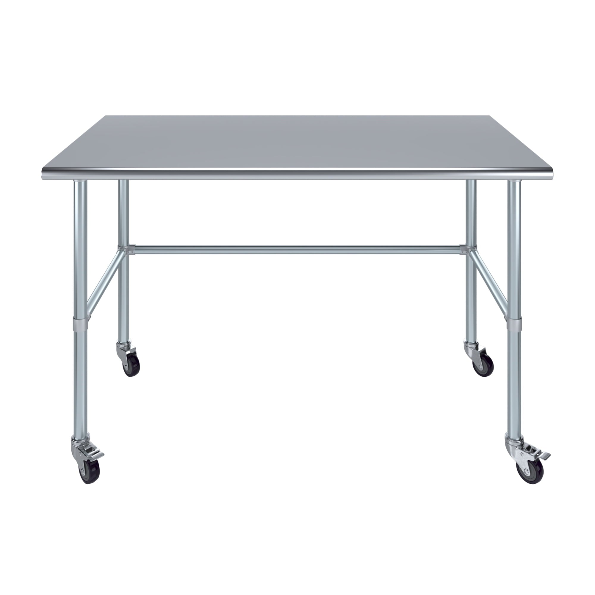 AmGood 36 Long x 30 Deep Stainless-Steel Work Table with Open Base and Wheels, Mobile Metal Table