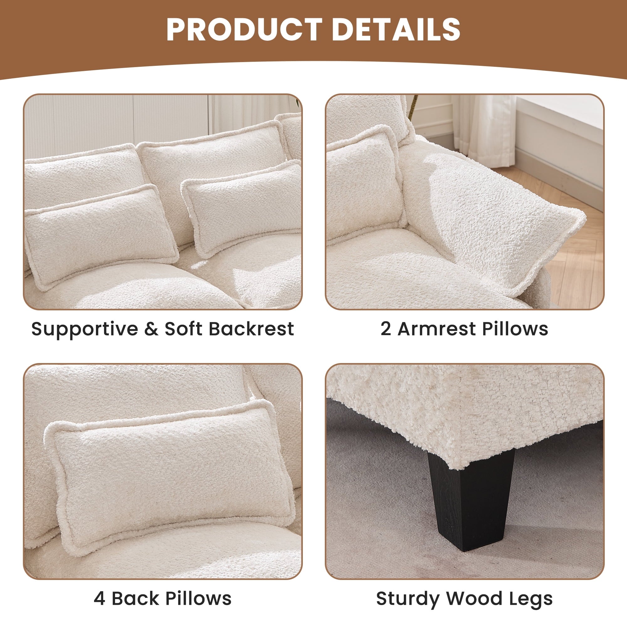 JONPONY109.45 U Shaped Couch,Oversized 4 Seat Sectional with 4 Waist Pillows, Convertible Upholstery Symmetrical Sofá,Sleeper Sofa Couch with Double Chaise Lounge &Memory Foam for Living Room, Beige