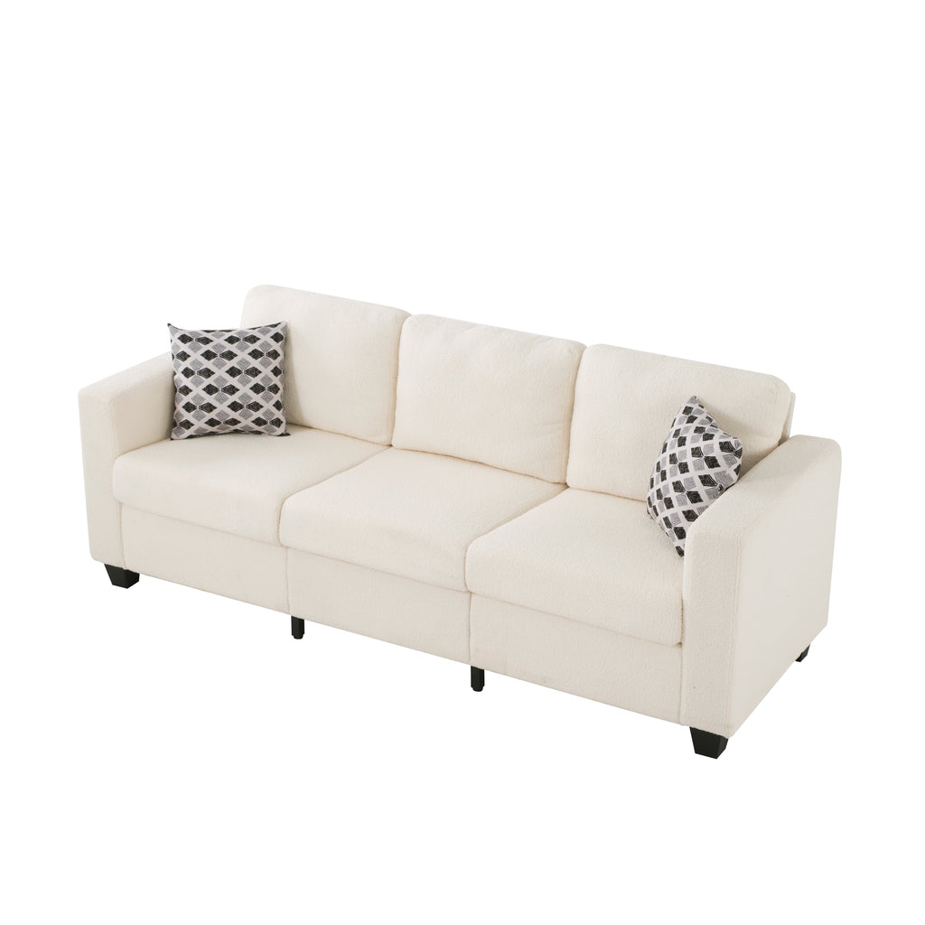 Gewnee 86.6 Modern Sofa Couch,Teddy Velvet 3 Seaters Comfy Couch with Deep Seat for Living Room,2 Pillows,Beige