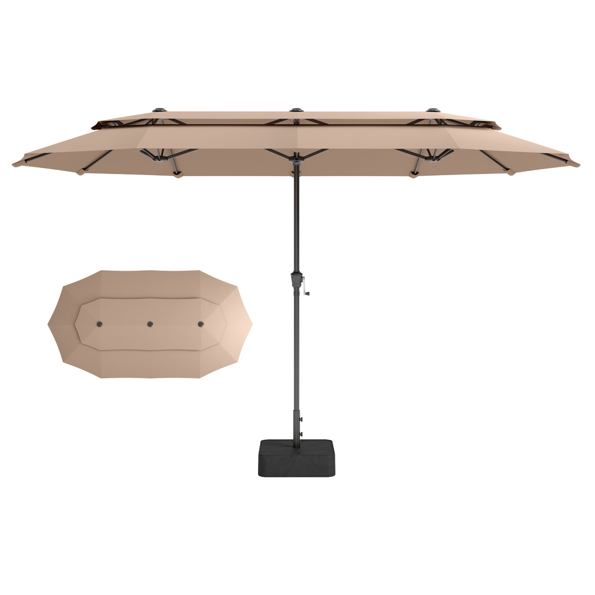 SUMMIT LIVING 13FT Patio Umbrella with Base Included - Double-Vented Rectangle Outdoor Market Umbrella for Patio - Beige