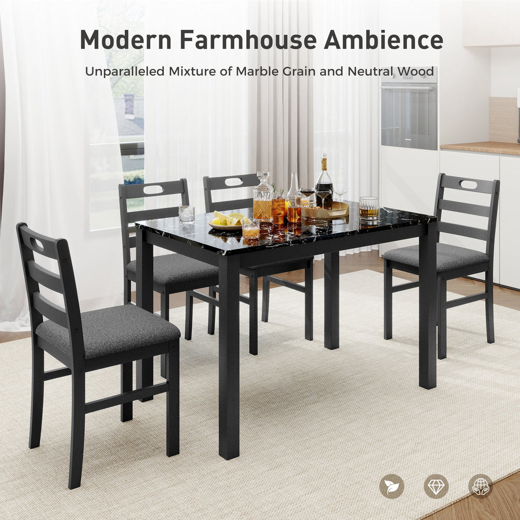 Alpha Joy Farmhouse Dining Table Set for 4 Solid Wood Kitchen Chairs and Table Set, Walnut & White