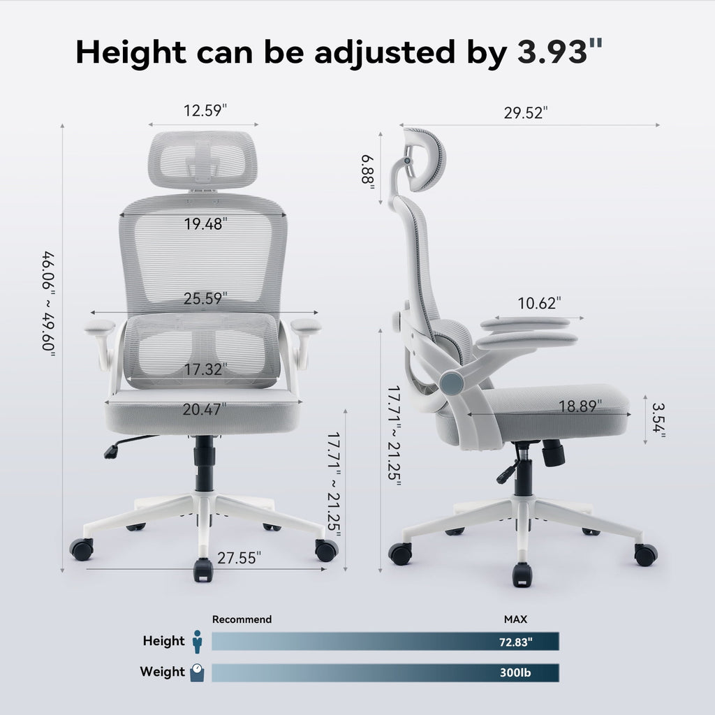 Sihoo Ergonomic Office Chair with Adjustable Lumbar Support, Mesh Backrest, 3D Armrests, 2D Headrest, Tall Seat, Recline