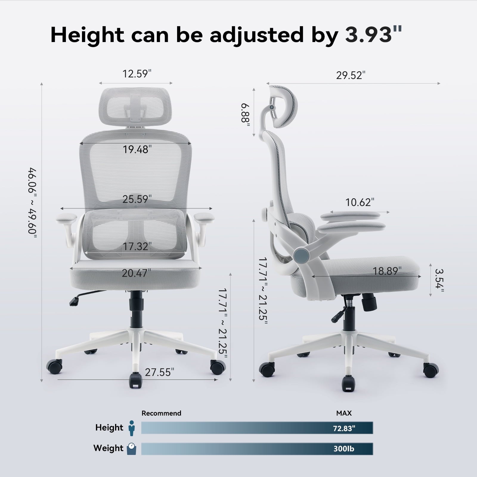 Sihoo Ergonomic Office Chair with Adjustable Lumbar Support, Mesh Backrest, 3D Armrests, 2D Headrest, Tall Seat, Recline