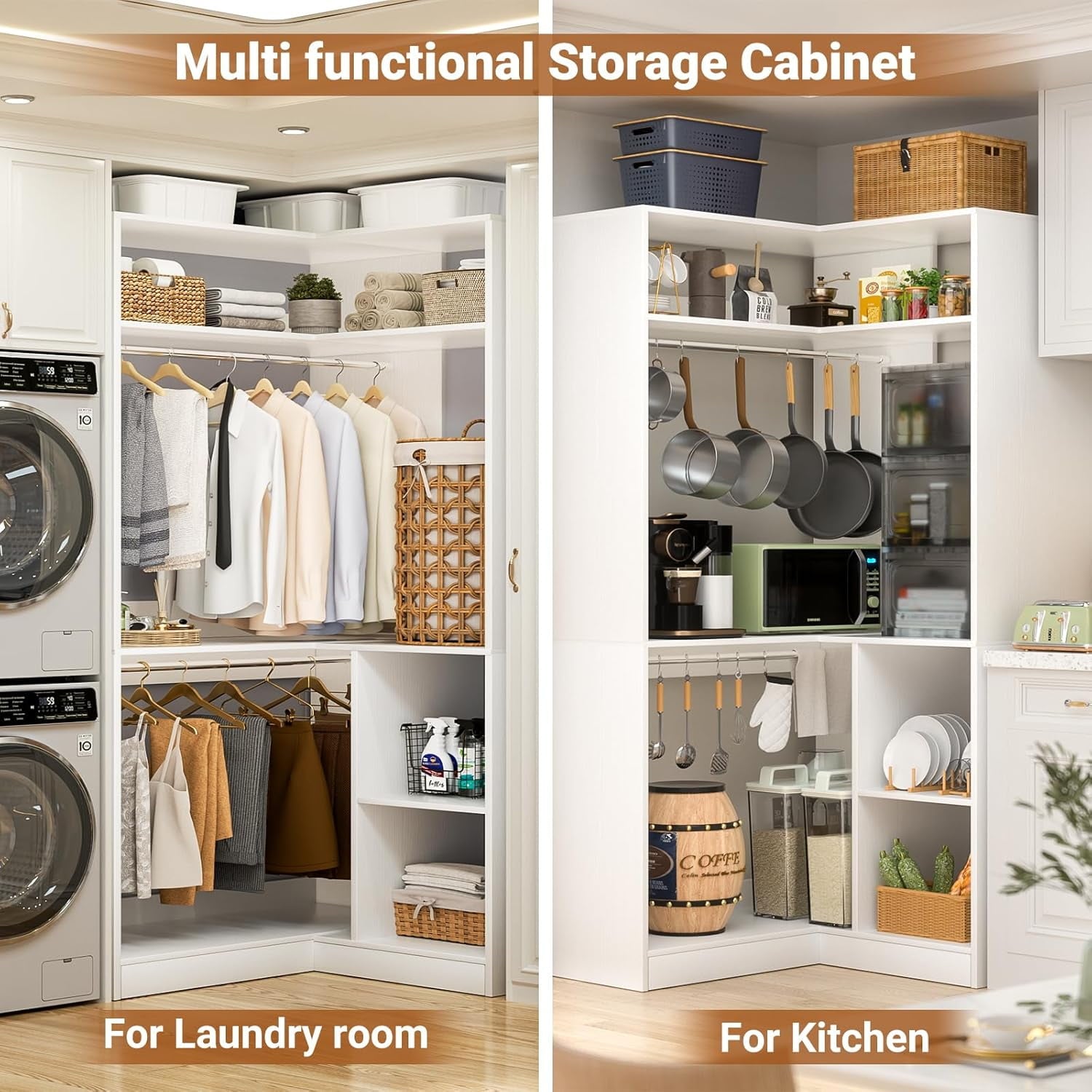 Homieasy 34 W Corner Closet System with Hanging Rods, White