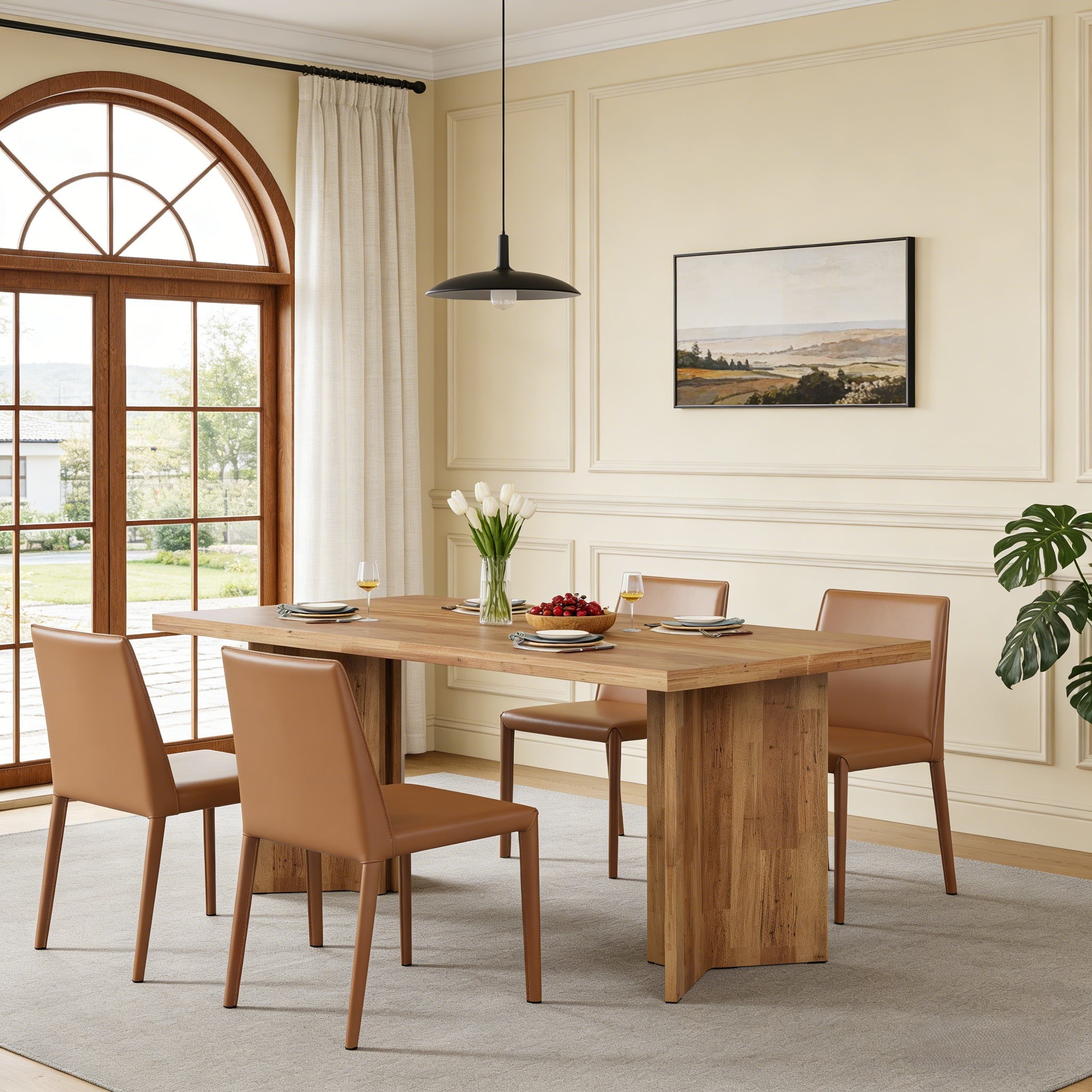 Fnova 63 Rectangular Modern Dining Table, Wooden Modern Kitchen Table for 6 People for Dining Room, Warm Brown (Chairs Not Included)