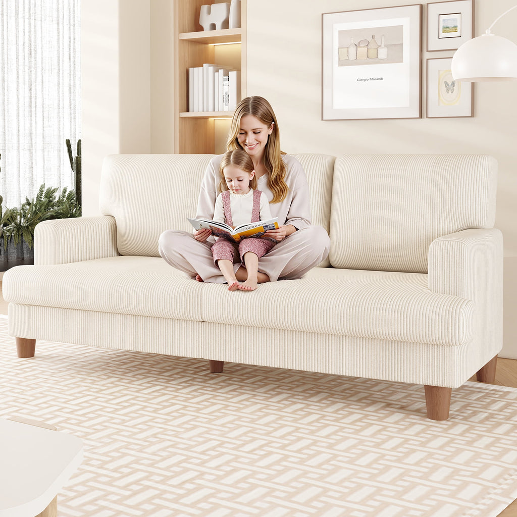 AAQZ 87 Corduroy Sofa Couch for Living Room, 3 Seater Deep Seat Comfy Couch in a Box, 2 Cushions, 2 Pillows Tool-Free Setup,Gray