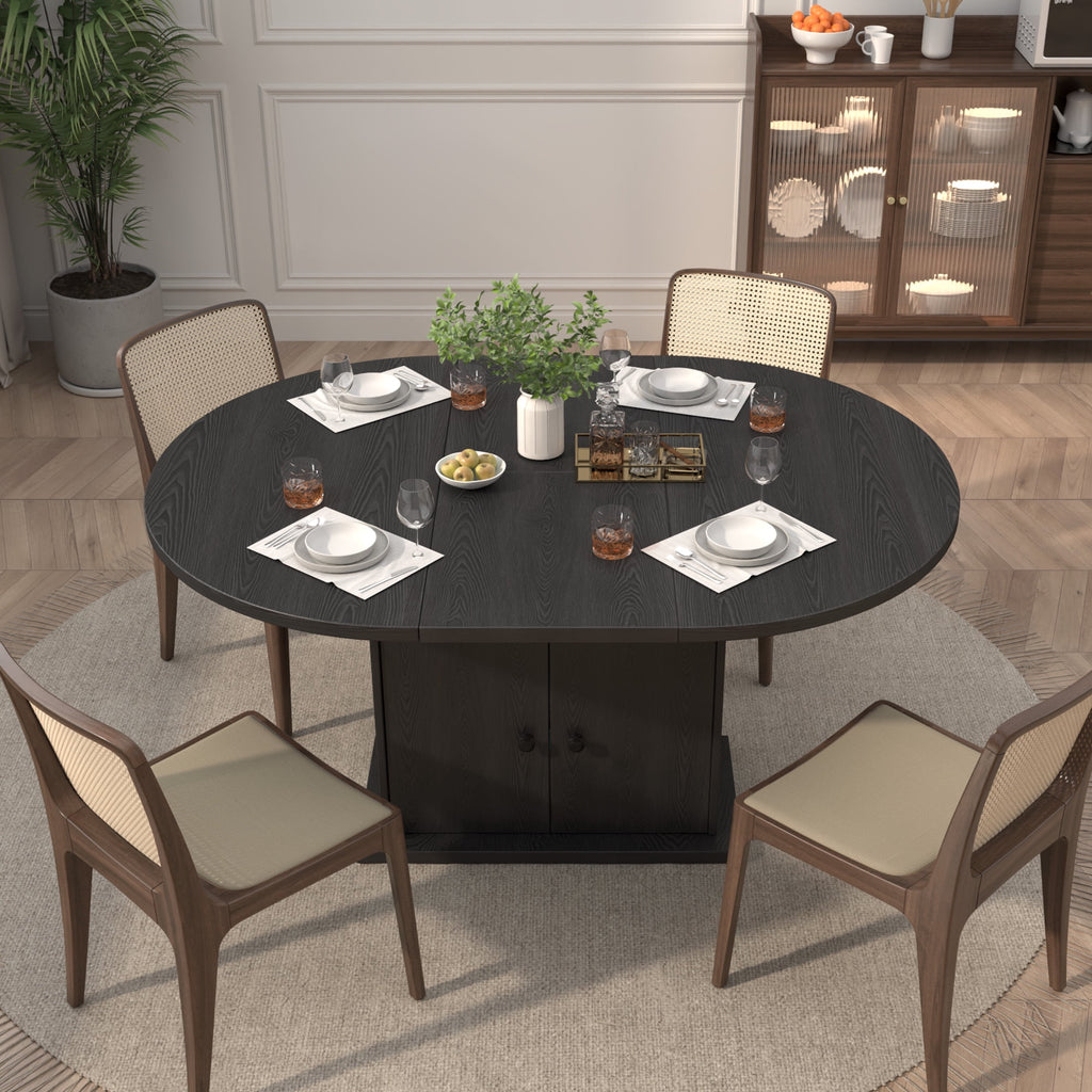 WARAYZ 43.3–59in Extendable Dining Table, Wood Expandable Design with Hidden Storage, Rectangular Space-Saving Dark Brown