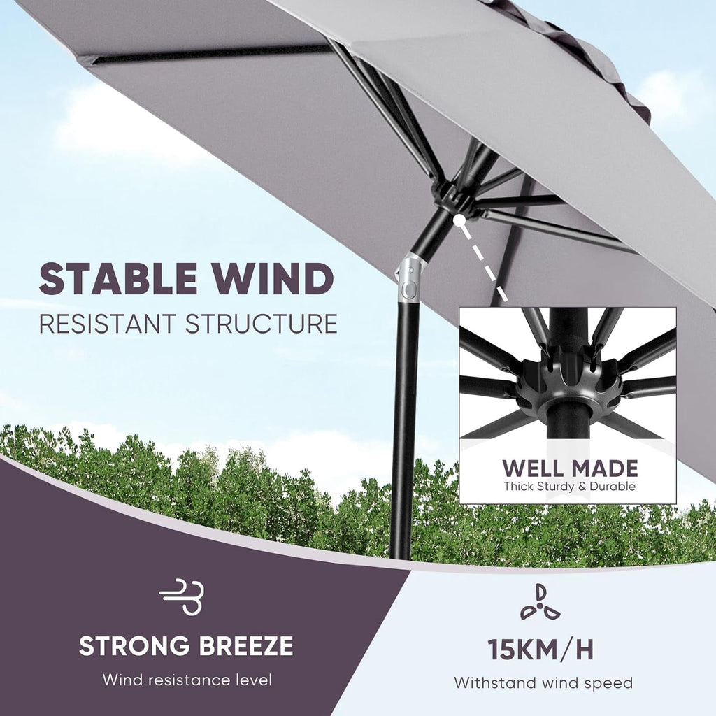 Outdoor Market Table Umbrella with Push Button Tilt and Crank, Large Sun Umbrella with Sturdy Pole and Fade Resistant Canopy