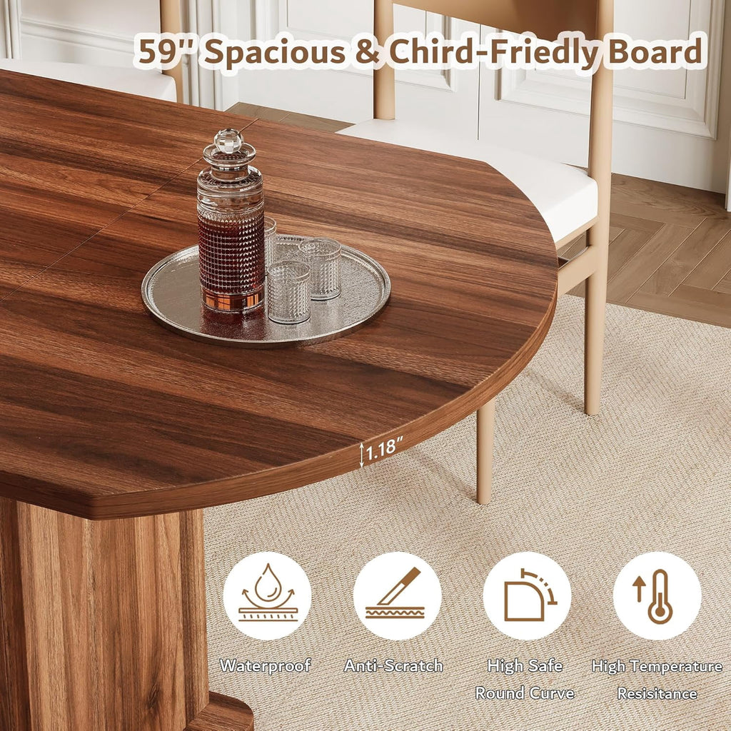 iPormis Extendable Round Dining Table for 4-6, 59'' Modern Kitchen Table with 2-Tier Storage Shelf, Wood Door, MDF Board, Space Saving Oval Dinner with Sturdy Pedestal Base, Kitchen, Dining, Natural