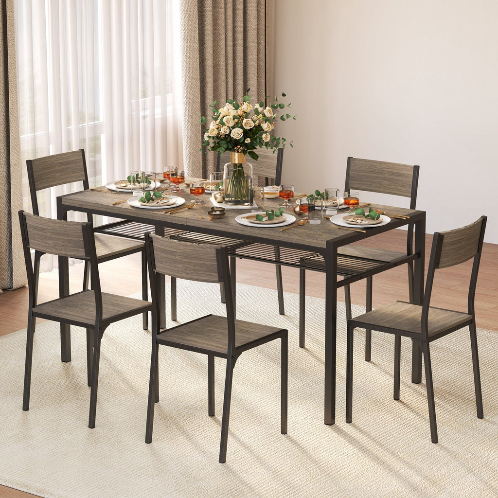 Aiho 7-Piece Dining Table Set for 6, Space-Saving Kitchen Table with Chairs, Compact Dining Furniture for Small Spaces & Apartments, Retro