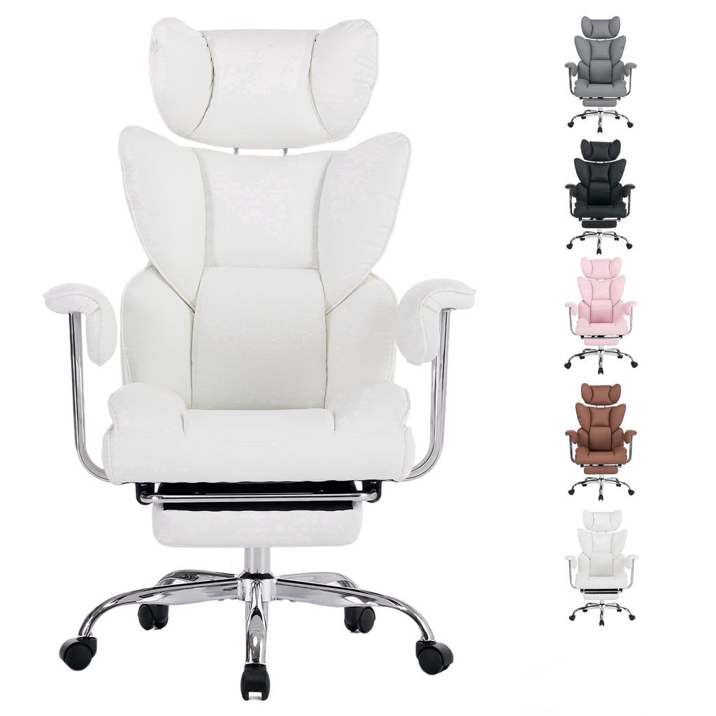 edx Executive Home Office Desk Chair, Ergonomic Big Tall High Back with Footrest & Lumbar Support, Reclining Comfy PU Leather Computer Gaming Chair with Swivel Wheels, Height Adjustable, Black