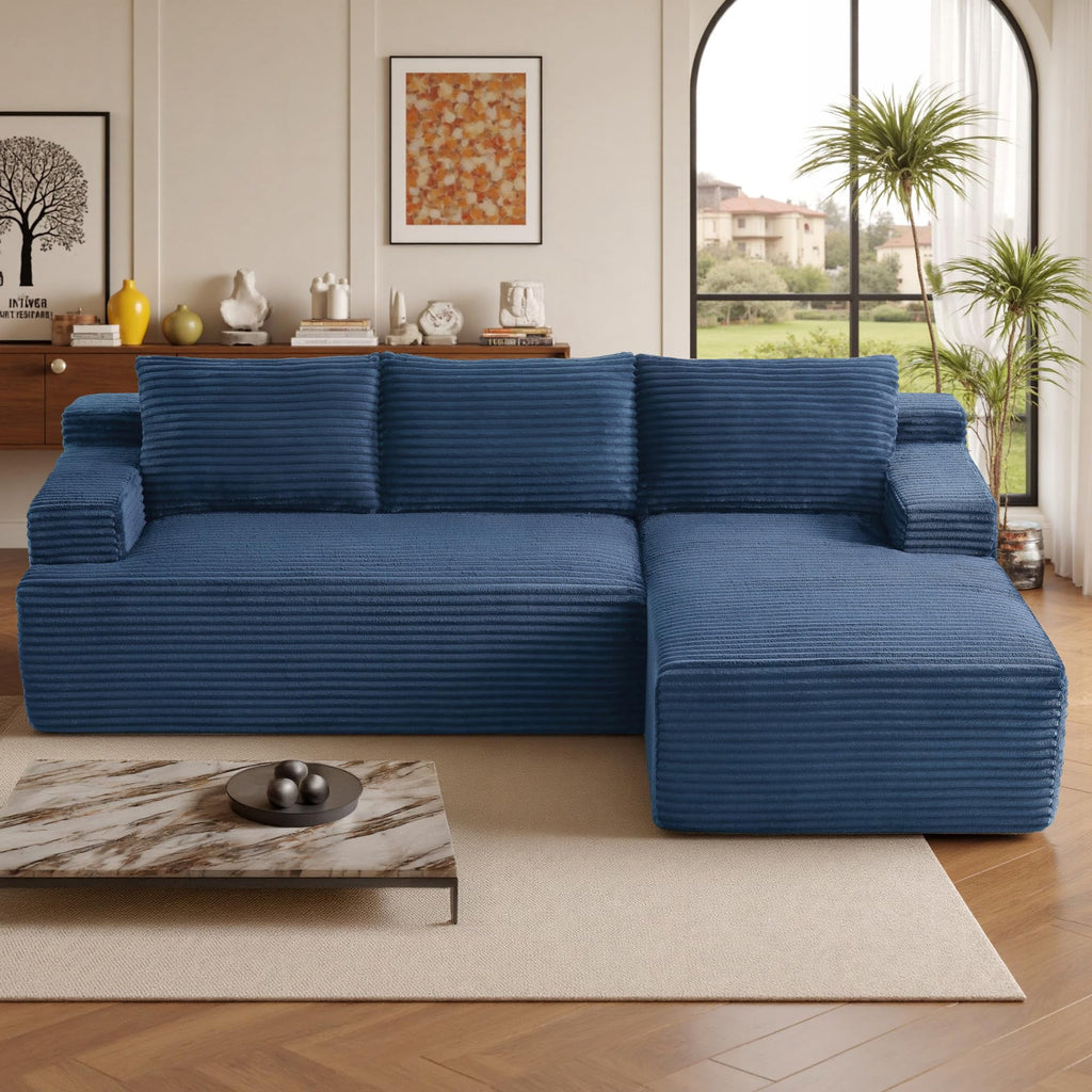 96 L-Shaped Sectional Couches for Living Room, Modular Cloud Couch with Chaise, Corduroy Deep Seat Boneless Sofa, No Assembly, Black
