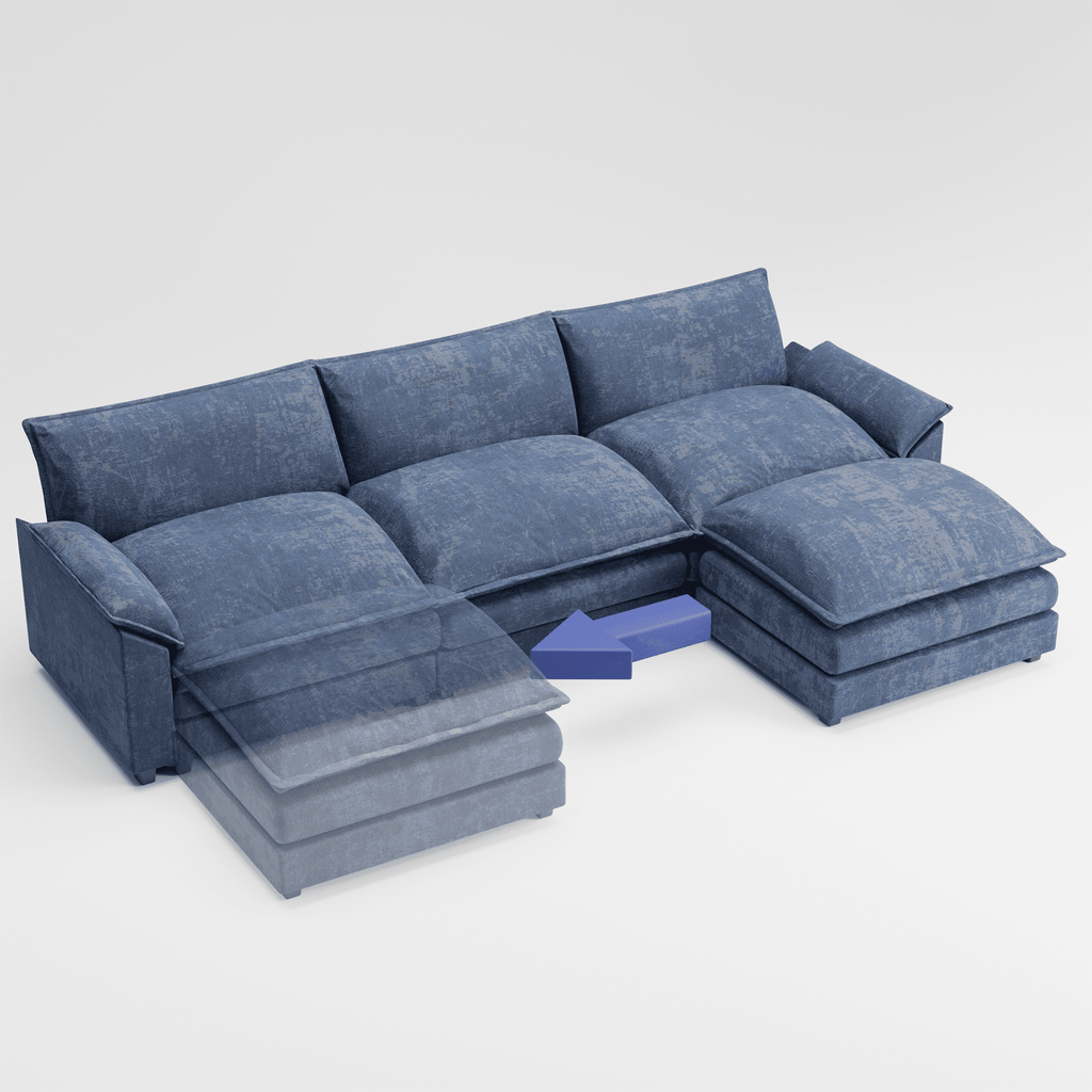 Homall 3-seat L-shaped Cloud Couch Sectional Sofa with reversible toffee chair Movable Footrest Sofa, Gray
