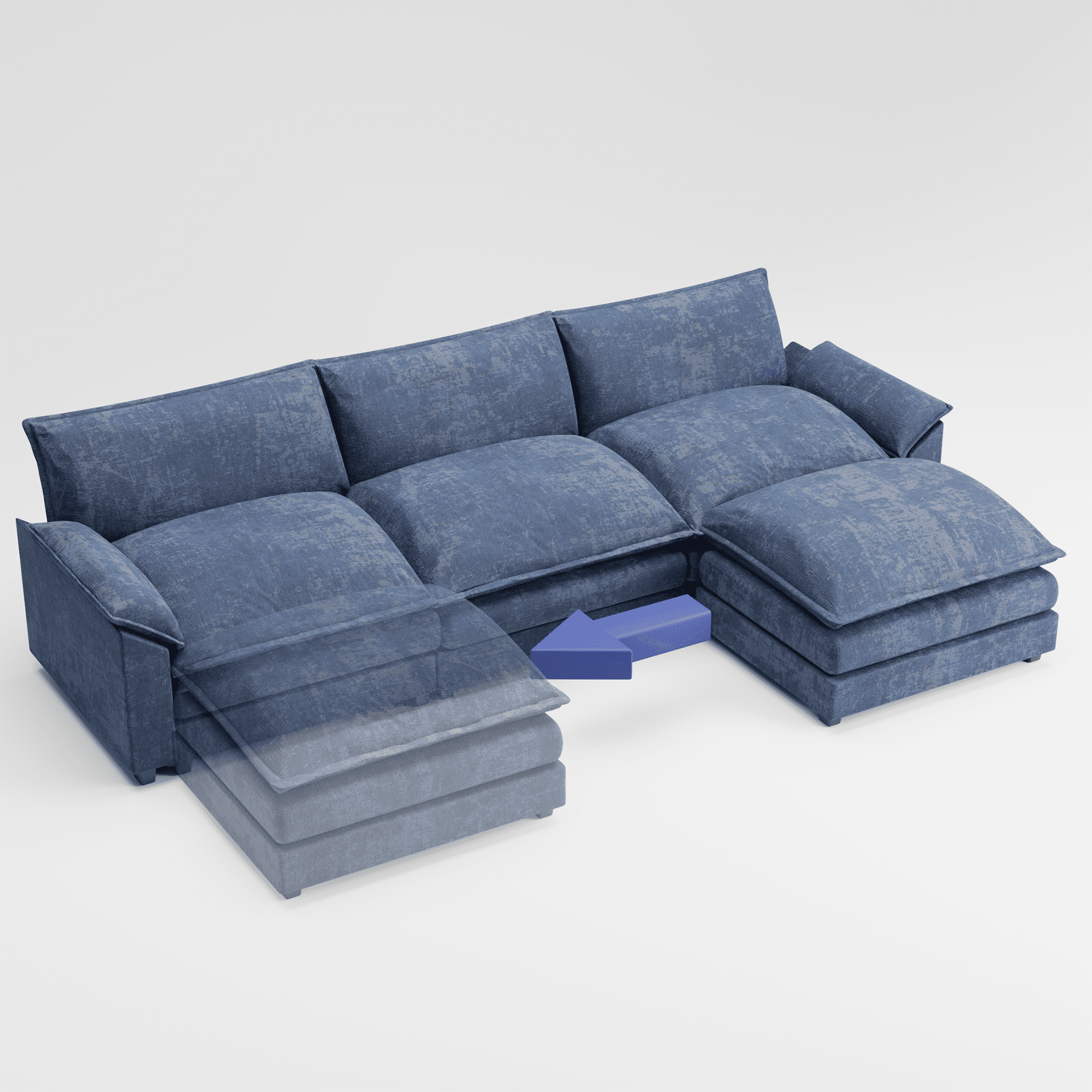 Homall 3-seat L-shaped Cloud Couch Sectional Sofa with reversible toffee chair Movable Footrest Sofa, Gray