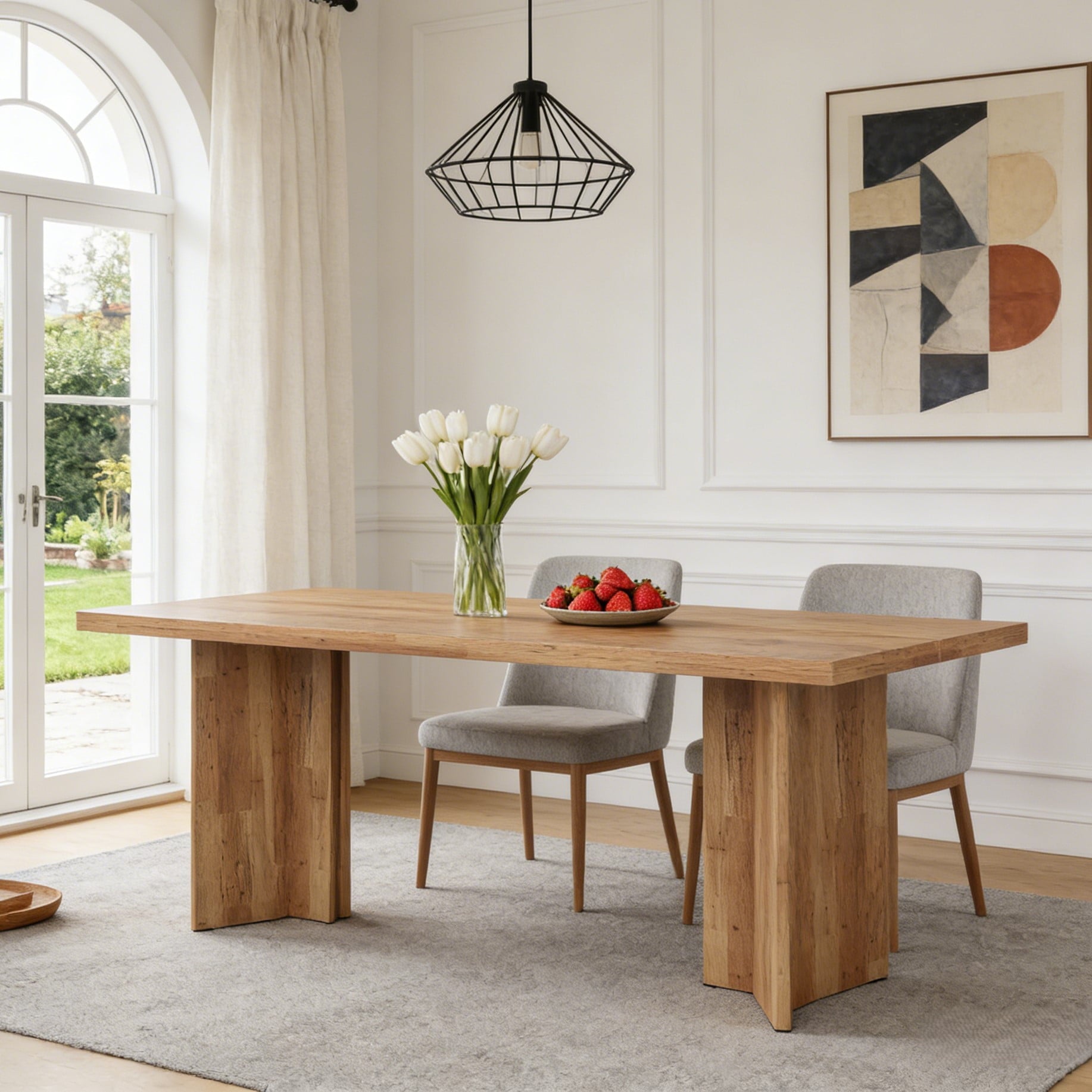 Fnova 63 Rectangular Modern Dining Table, Wooden Modern Kitchen Table for 6 People for Dining Room, Warm Brown (Chairs Not Included)