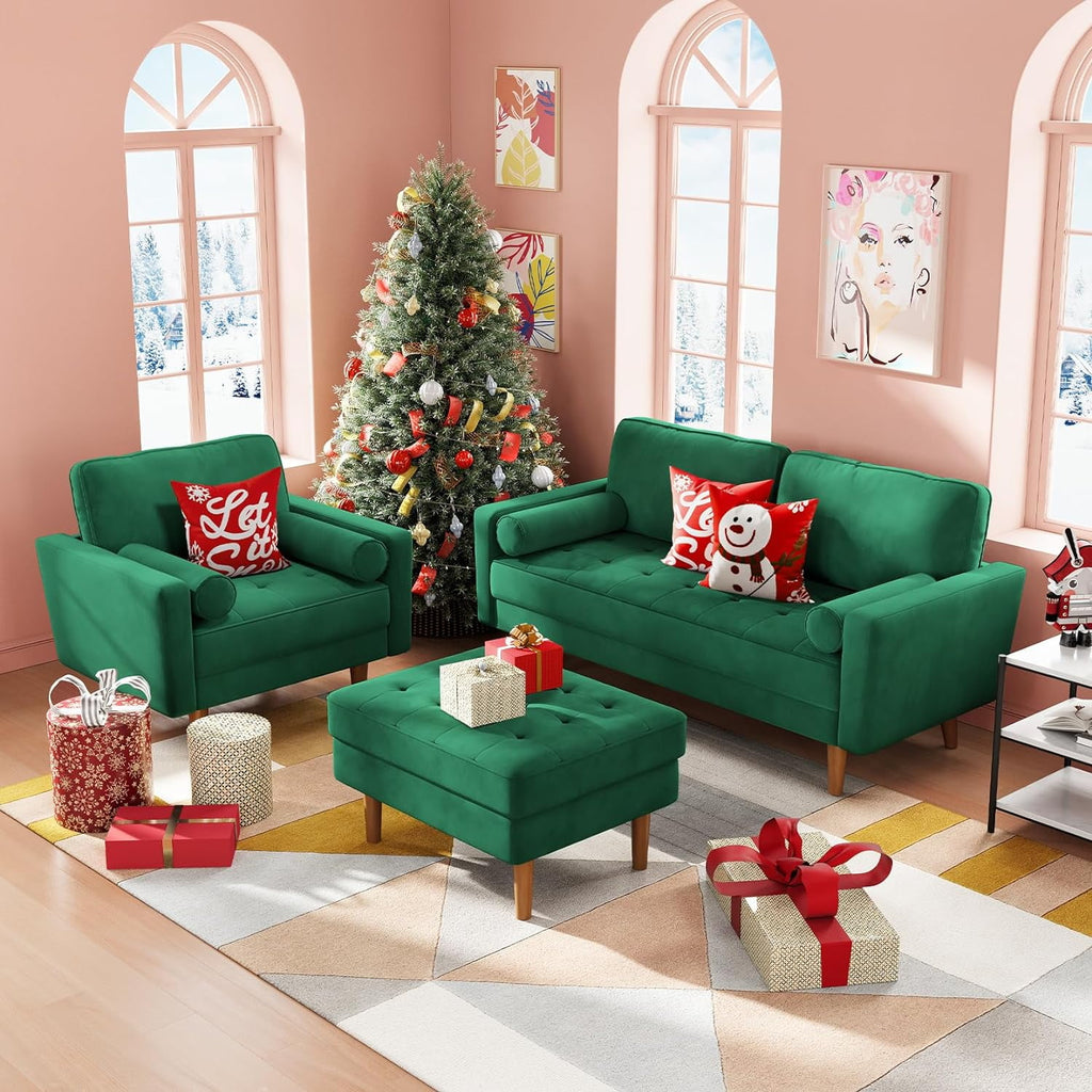 Neche Sofa for Living Room,Solid Wood Foot, 2 Seater Small Modern Loveseat Couch in a Box  - Black