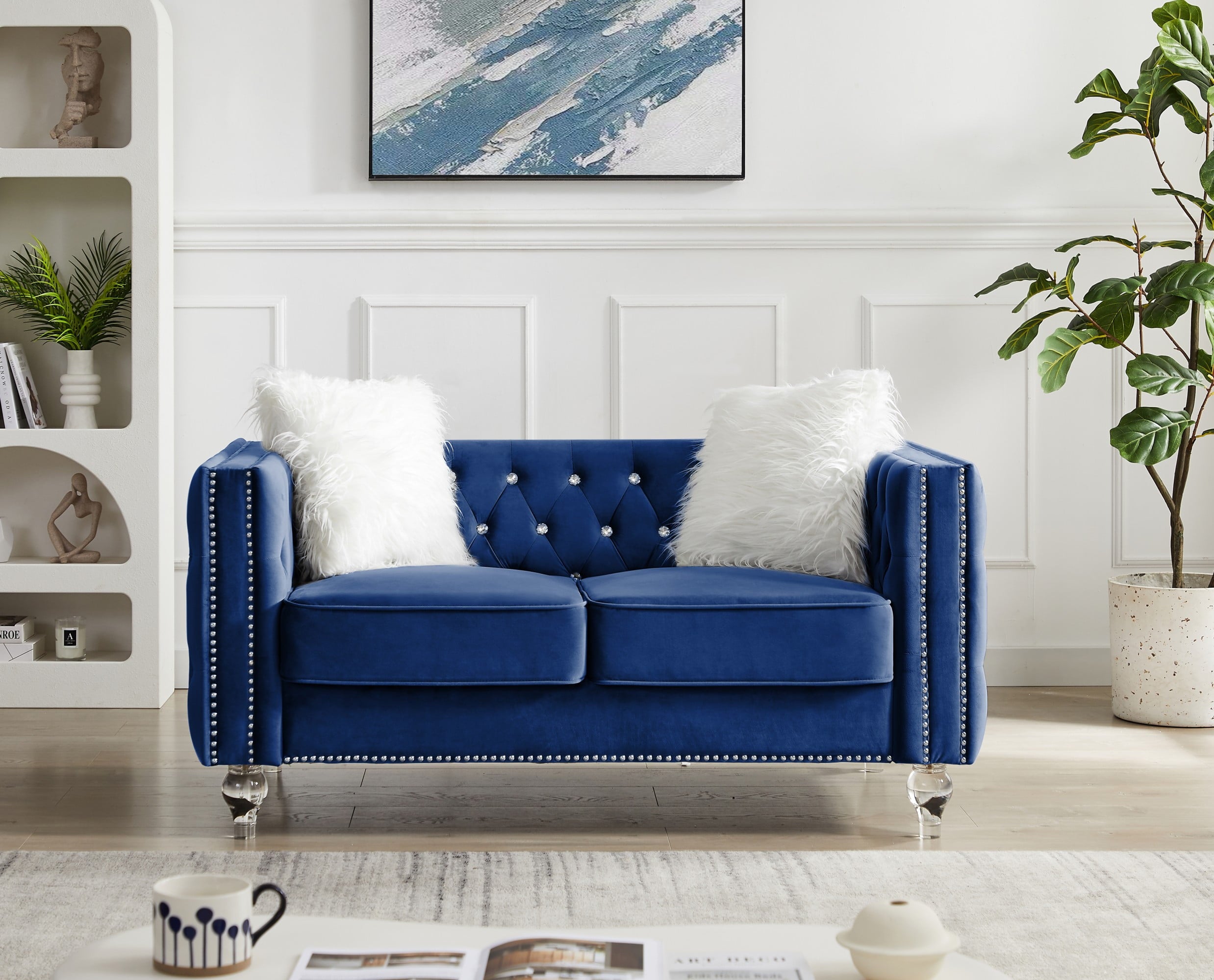 Gewnee 86.6 Modern Sofa Couch,Teddy Velvet 3 Seaters Comfy Couch with Deep Seat for Living Room,2 Pillows,Beige