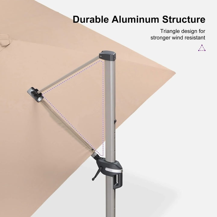 PURPLE LEAF Patio Umbrella with Base Included, 10ft Outdoor Aluminum Cantilever Umbrella with 360° Rotation, Aluminum Large Offset Umbrella for Outdoor Garden Pool, Beige