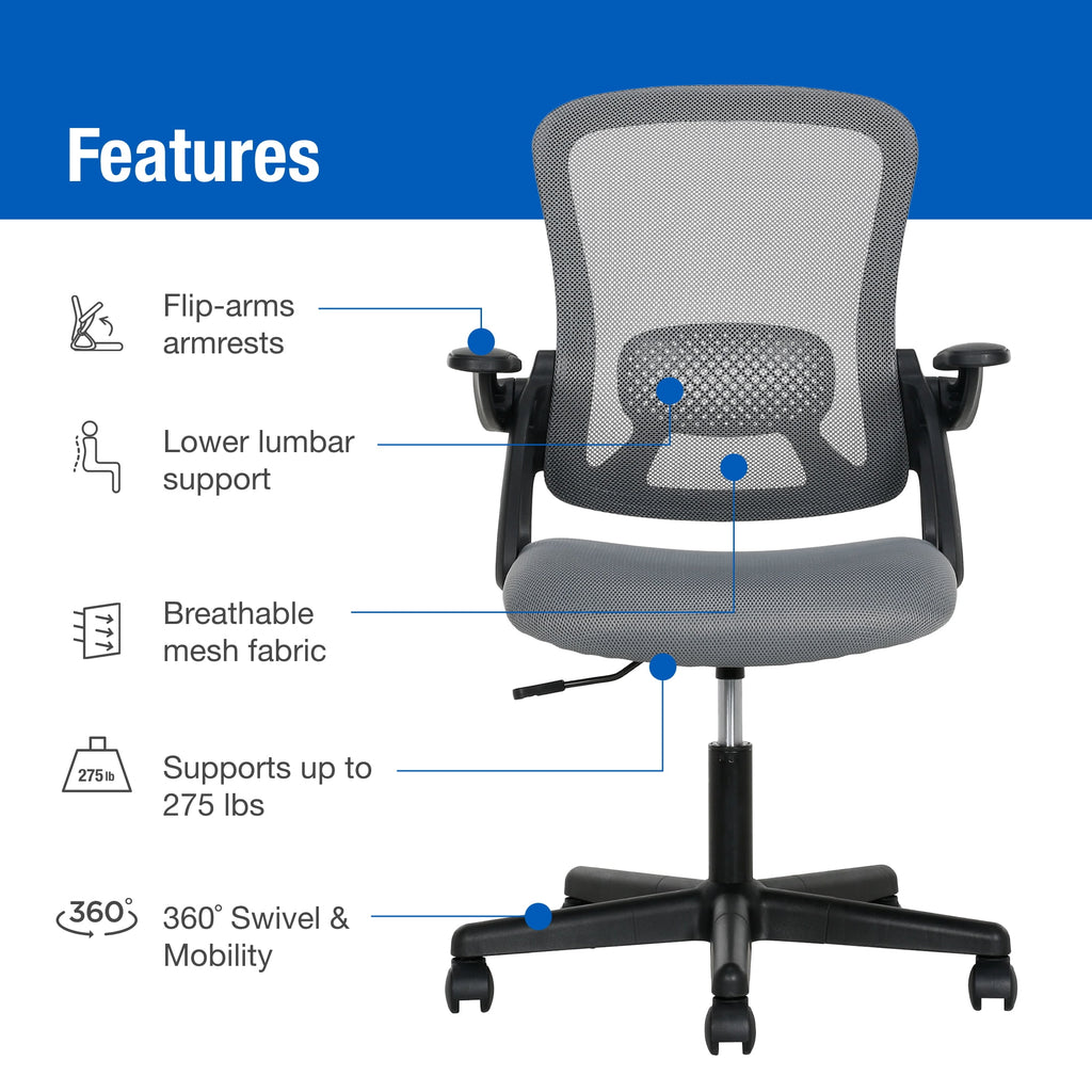 (3 pack) Mainstays Ergonomic Mesh Back Office Chair with Flip Up Arms for Adults, Black Fabric, 275lb