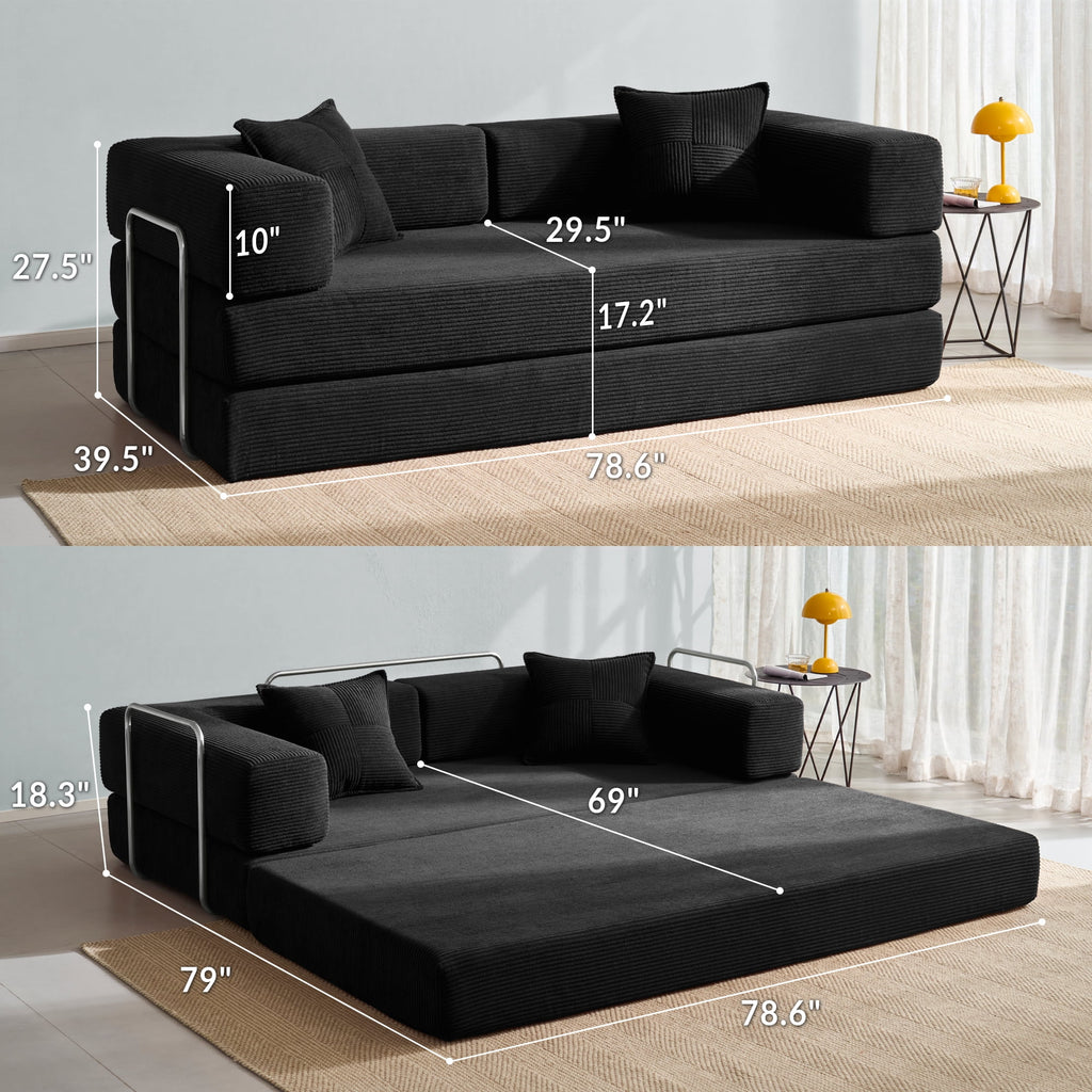YINIX 78,6 Convertible Sofa Couch with 2 Pillows, Sleeper Sofa Bed for Living Room, Small Spaces, Orange