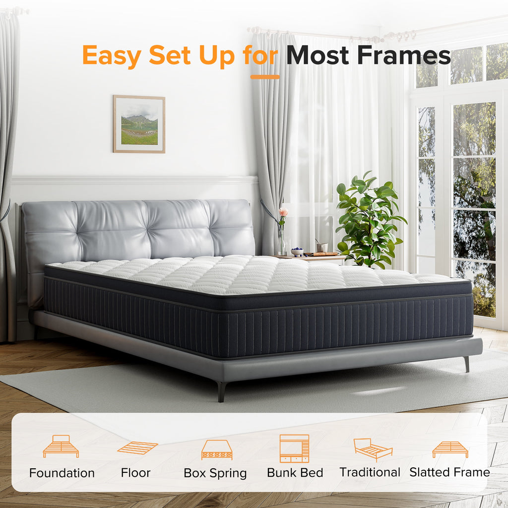 Babo Care 12 Inch Queen Mattress, Euro Top Hybrid Mattress, Medium Feel, Pocket Coils, Motion Isolation