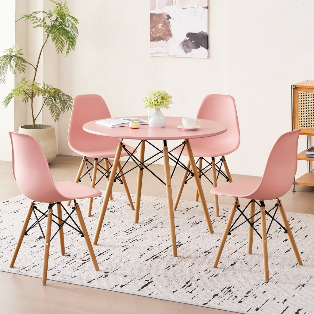 5-Piece 35.5'' Round Dining Table Set for 4, Kitchen Table Chair Set of 4, Mid-Century Modern Dinette Dining Room Table Set Dinner Table for 4 W/Solid Wood Legs, White