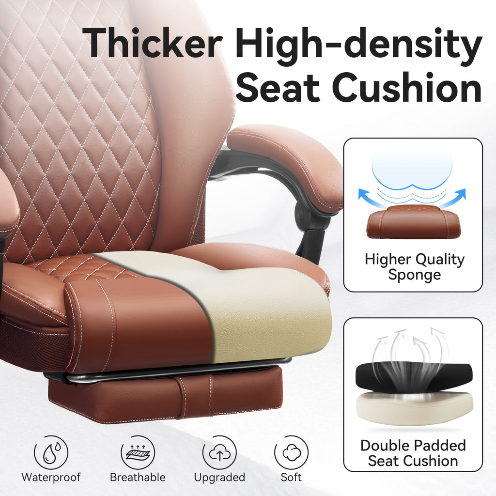FASTES Ergonomic Office Chair, Big and Tall Leather Desk Chair with Footrest and Lumbar Support, 2-Position Reclining Executive Computer Chair, Black