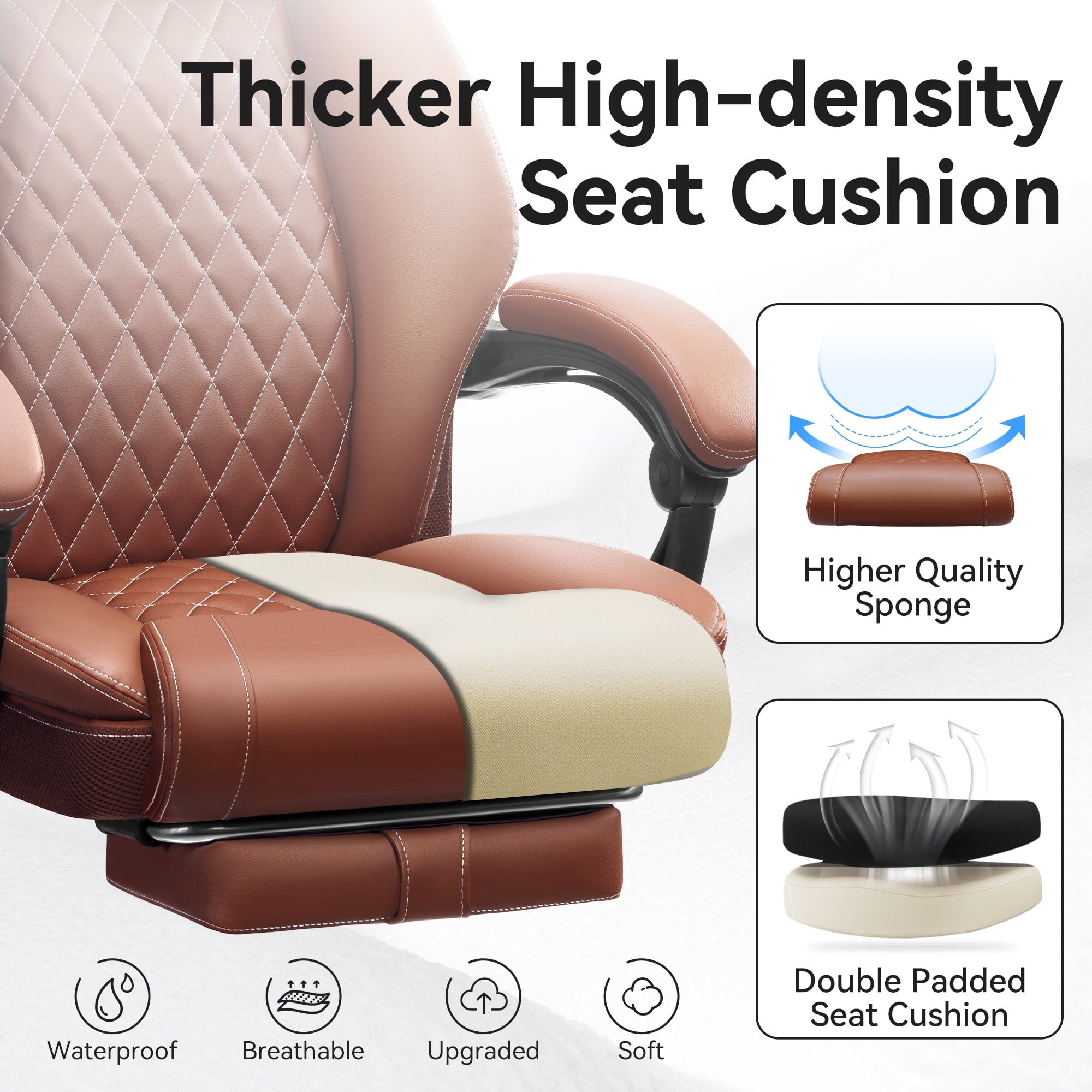 FASTES Ergonomic Office Chair, Big and Tall Leather Desk Chair with Footrest and Lumbar Support, 2-Position Reclining Executive Computer Chair, Black