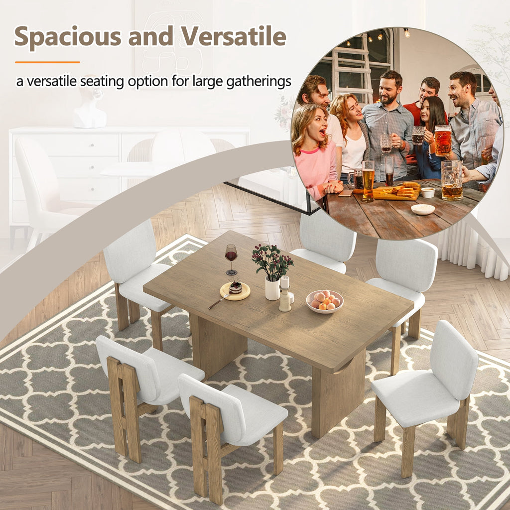 Euroco 7-Piece Dining Table Set for 6, 59 Kitchen Table Set with 6 Upholstered Chairs and Wooden Frame,Retro Dining Set for Kitchen Dining Room, Natural