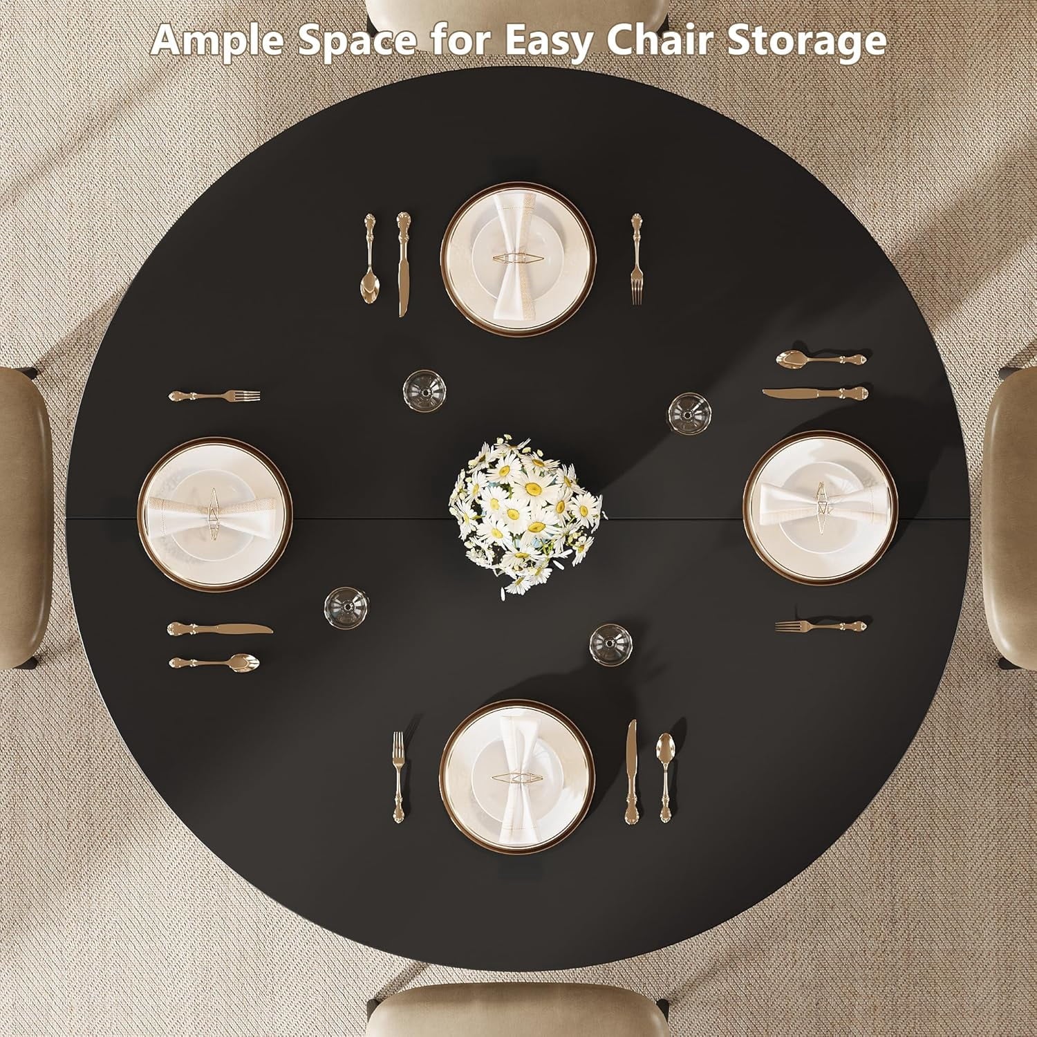 Laisnet 47 Round Dining Table for 4-6, Kitchen Table with Rounded Base for Dining Room Living Room, Black