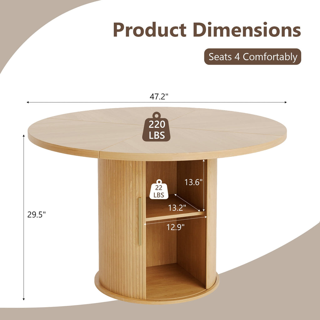 Ktaxon Mid-Century Round Dining Table for 4, 47 Modern Dining Room Table with 2-Tier Storage for Kitchen, Dining Room, Home, Oak