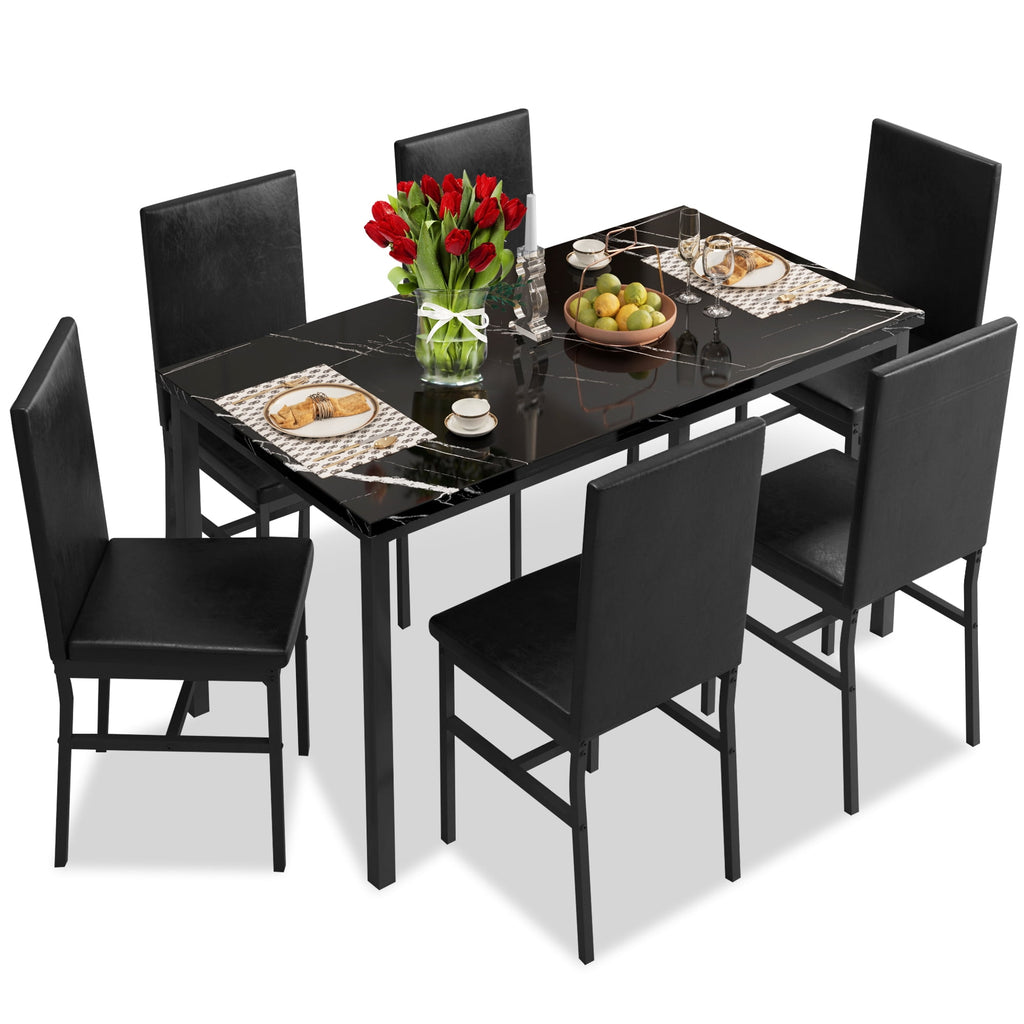 SYNGAR 5 Piece Dining Set, Modern Dining Table and Chairs Set for 4, Kitchen Dining Table Set with Faux Marble Tabletop & 4 Upholstered Chairs, for Small Space, Breakfast Nook, D9224