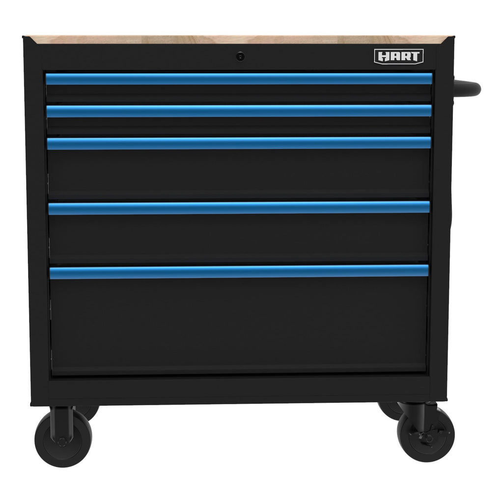 HART 36-Inch 5-Drawer Mobile Tool Chest Workbench with Wood Top, Rolling Garage Storage
