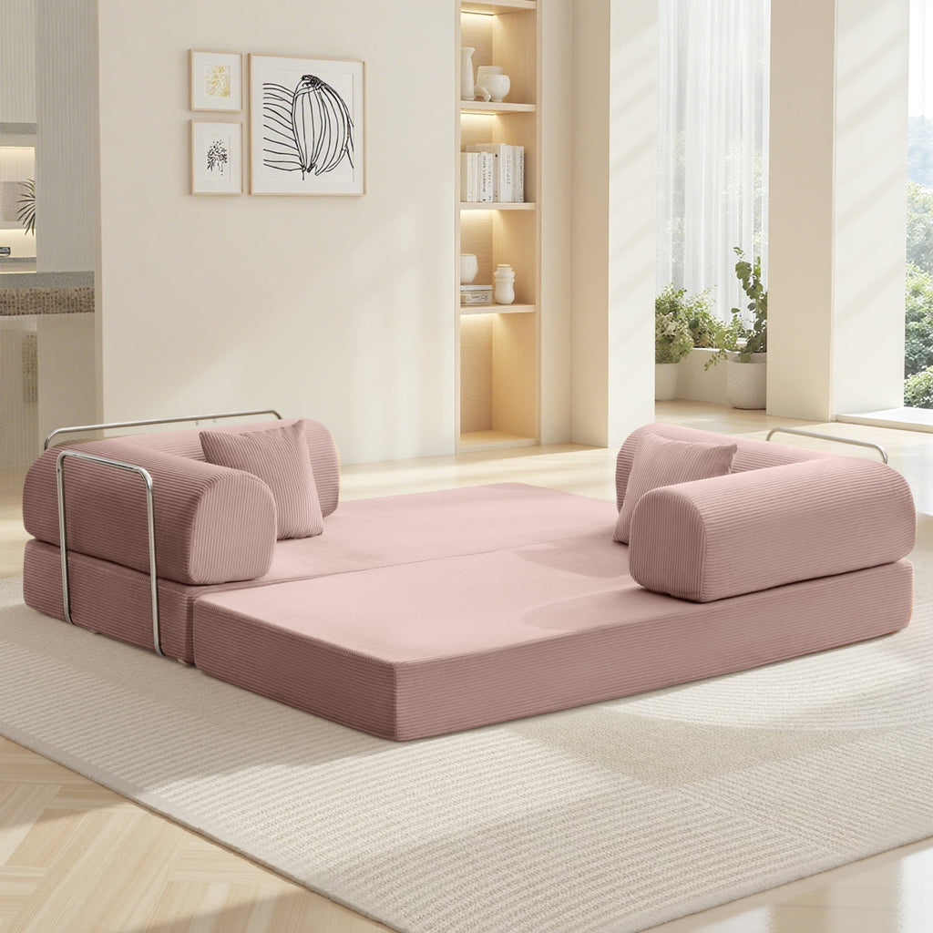 COOLHUT 63 W Combination Sofa, High Rebound Density Foam Sofa Couch, Two Forms Floor Couch Three Seats Sofa Bed for Living Room, Bedroom, Green