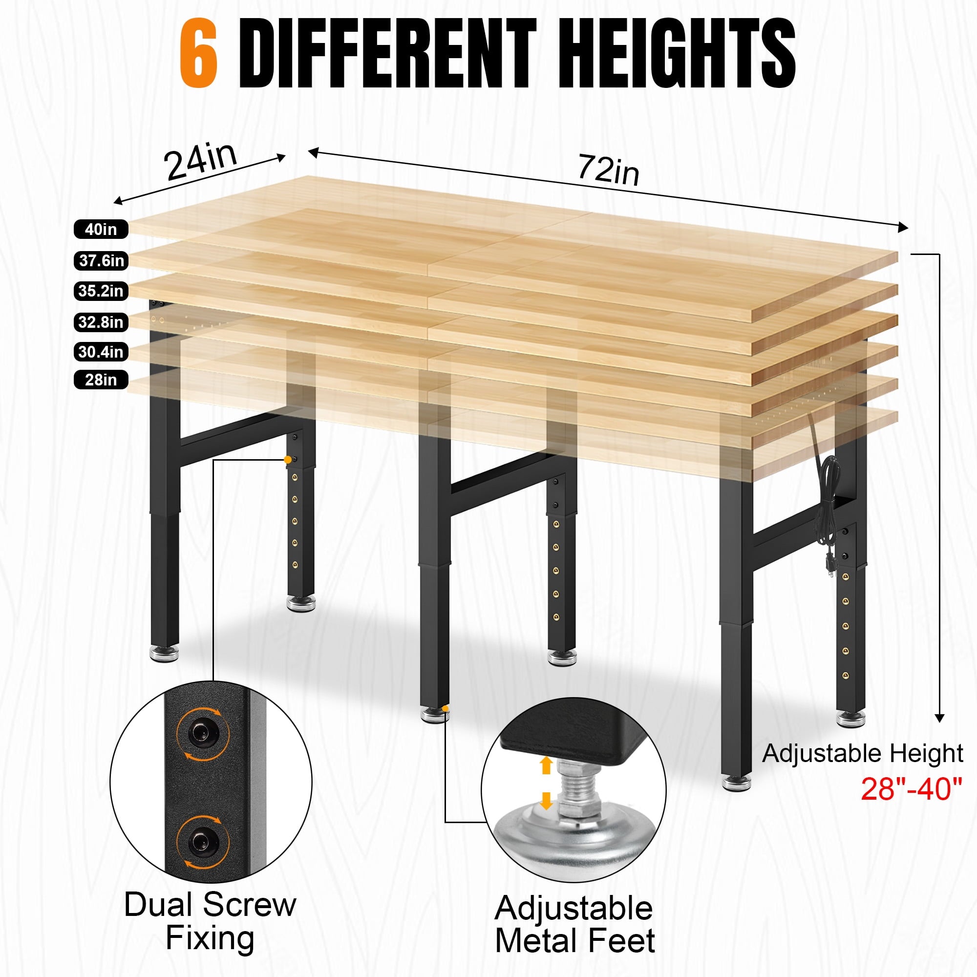 MUWOOD 96x24 Large Workbench with Power Outlets, 5000 LBS Load Capacity Work Benches for Garage, Workshop, Office, Home, Woodworking