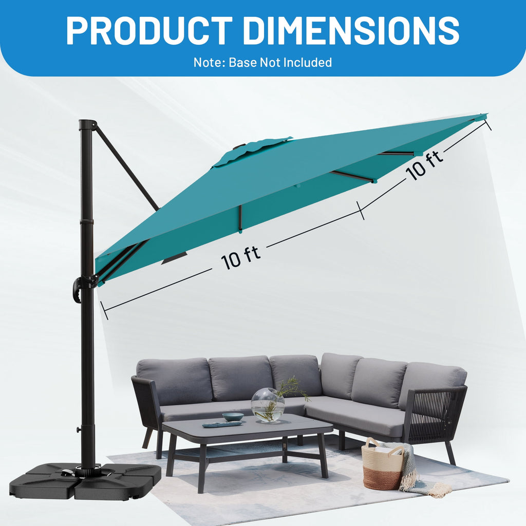 Easthome 10 × 10FT Square Cantilever Patio Umbrella, 360° Rotating Offset Umbrella with Crank, 8 ribs, Outdoor Hanging Roman Umbrella for Garden Deck Backyard, Red