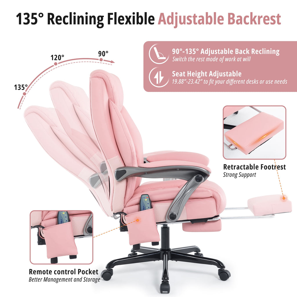 Heated Massage Office Chair with 6 Points Vibration, Reclining Ergonomic Desk Chair with Footrest for Extra Comfort, PU Leather High Back Executive Computer Chair, Thick Padded Massage Chair