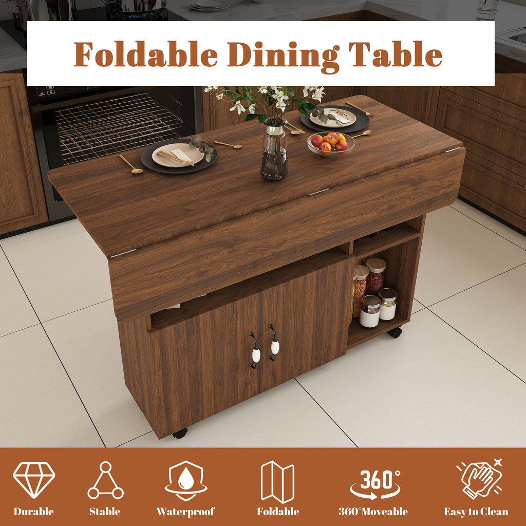 Wohh 47 Inch Folding Dining Table with Storage Shelves & Wheels, Multifunctional Kitchen Desk for Small Spaces, Compact Mobile Computer Desk for Home Office, Dorm, Adjustable Foldable Study Table