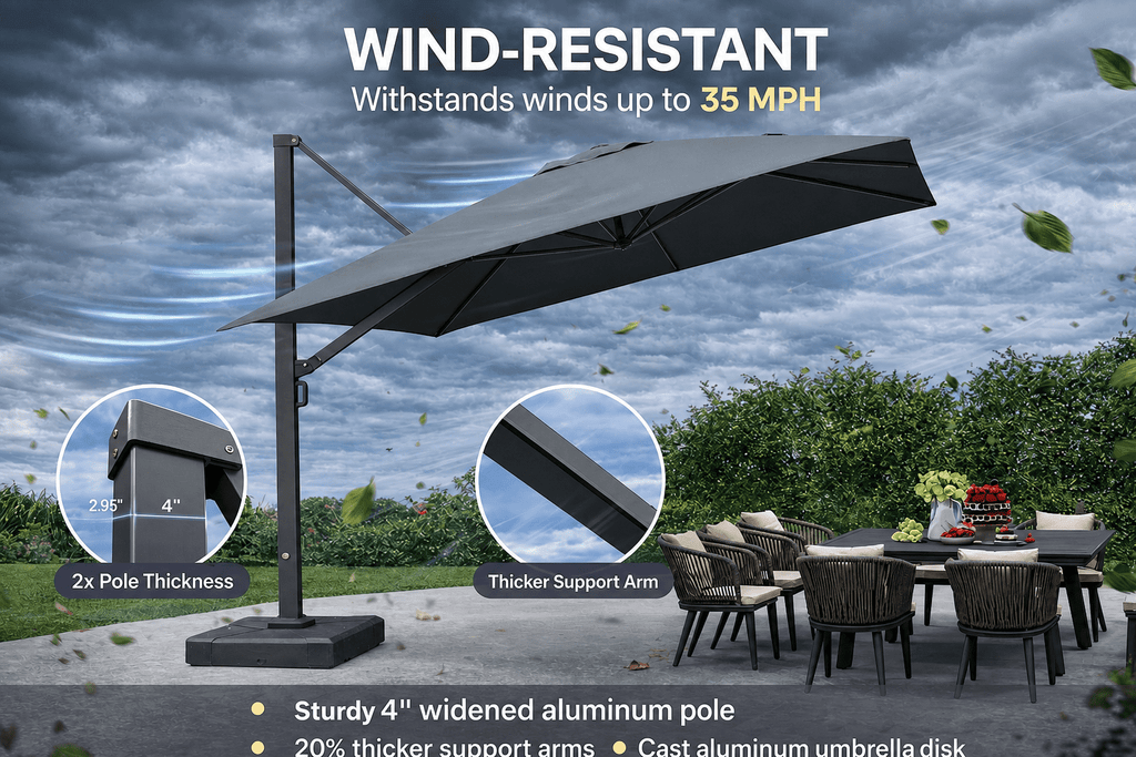 PURPLE LEAF 12 FT Outdoor Cantilever Umbrellas Square Aluminum Windproof Offset Umbrella with 360°Rotation Tilt Adjutable Garden Pool Large Patio Umbrella,Gray