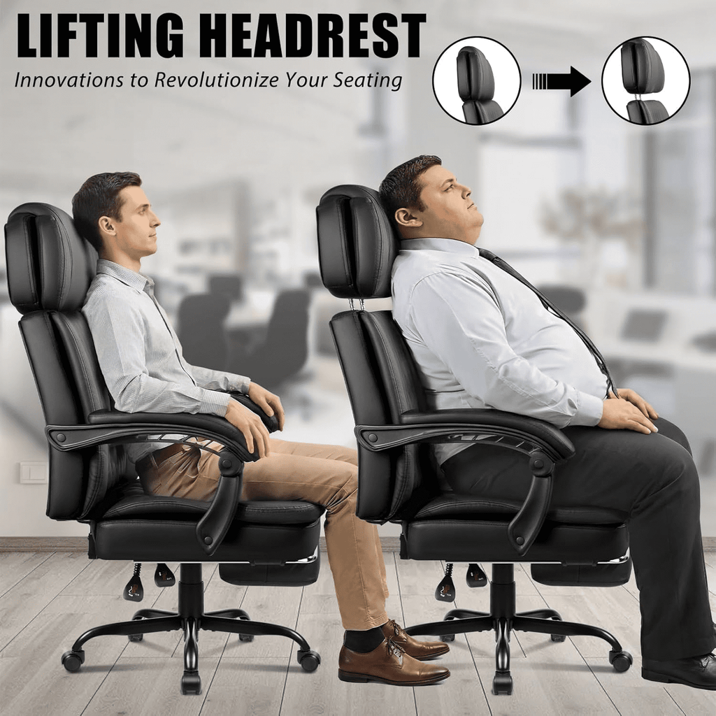 BOSSIN 400lbs Executive Office Chair with Foot Rest, Ergonomic Heavy Duty Big and Tall Desk Chair with Adjustable Headrest, High Back PU Leather Comfy Computer Chair