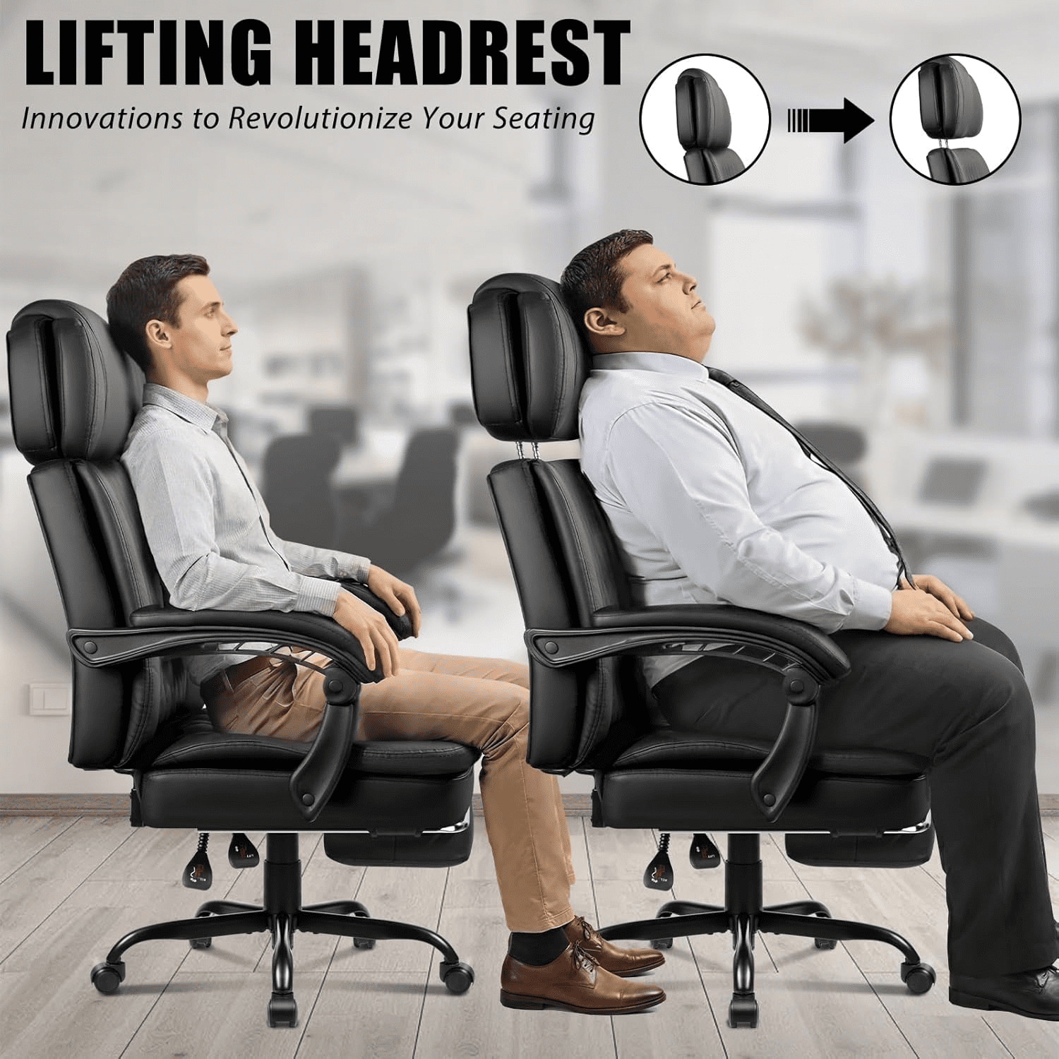 BOSSIN 400lbs Executive Office Chair with Foot Rest, Ergonomic Heavy Duty Big and Tall Desk Chair with Adjustable Headrest, High Back PU Leather Comfy Computer Chair