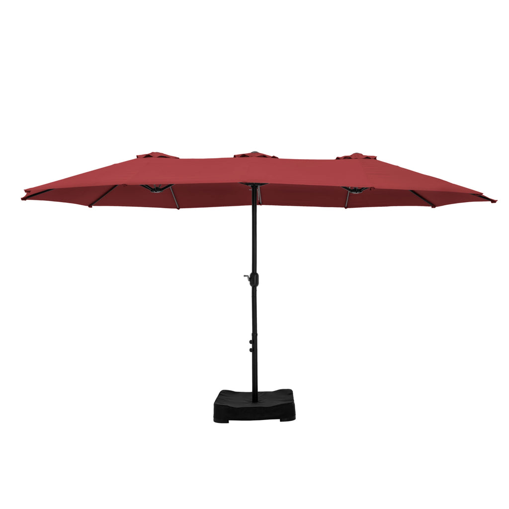 SUMMIT LIVING 15 ft Large Patio Umbrella with Base (Included) Double-Sided Rectangular Outdoor Deck Umbrella for Outside - Beige