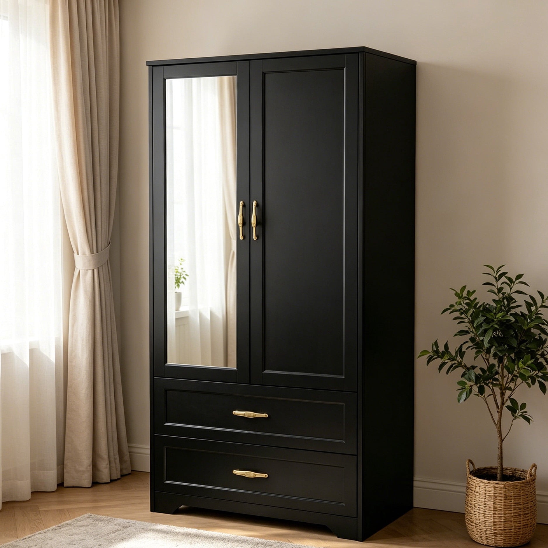 Ktaxon Wardrobe Armoire Closet with Hanging Rod, Modern Drawer & Shelf – Elegant White Finish Closet, Farmhouse to Mid-Century Style