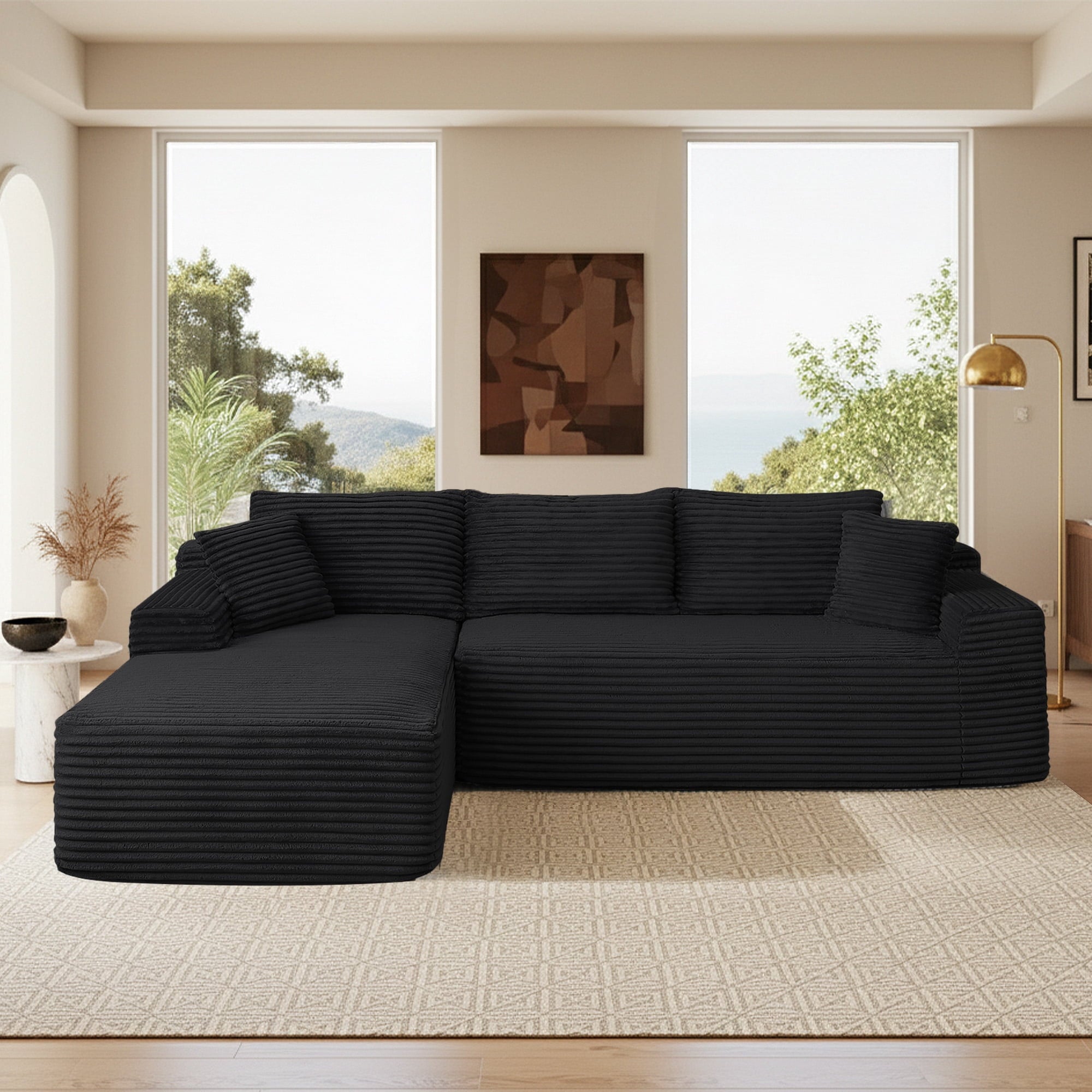 SOULART 138.5 U Shaped Sectional Couch,Gray Cloud Boneless Sofa For Living Room,Plush Corduroy Couches With Deep Seat Chaise Lounge,No Assembly Required