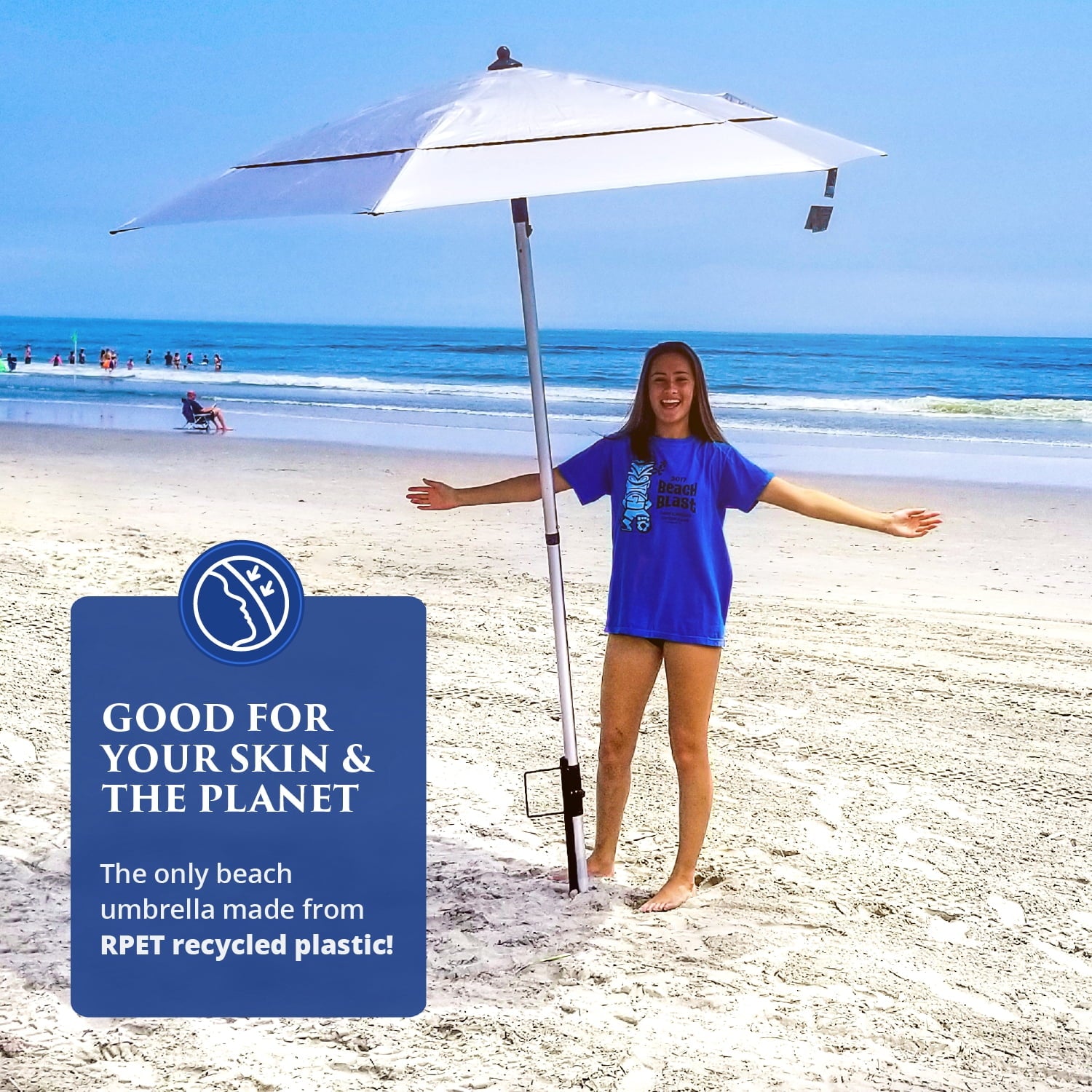 UV Blocker Beach Umbrella Sun Protection UPF 55+ Heavy Duty Large Beach Umbrellas for Sand 7.5 Foot