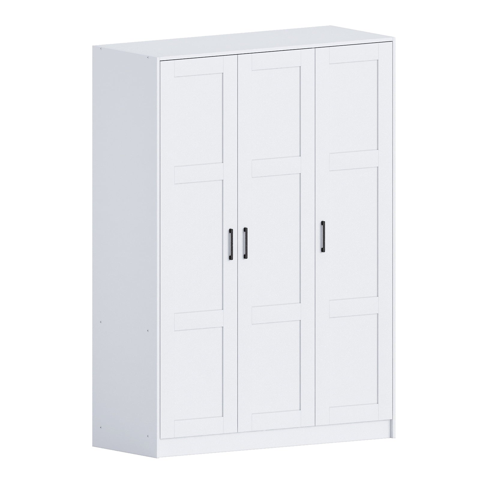 3 Doors Wooden Wardrobe Closet Armoire, White Storage Cabinet for Hanging Clothes, Bedroom Large Capacity Freestanding Armoire,Wood Wardrobe Combination with Shelves